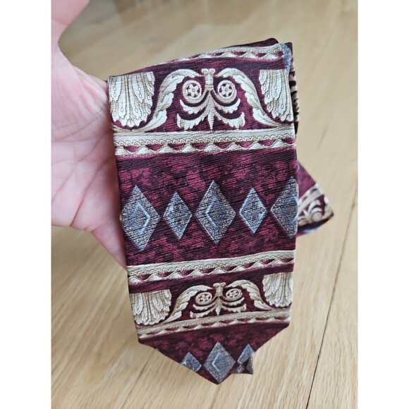 Fratelli 100% Silk Handmade In Italy Grecian Look Maroon Gray Black Men’s Tie - Picture 7 of 7